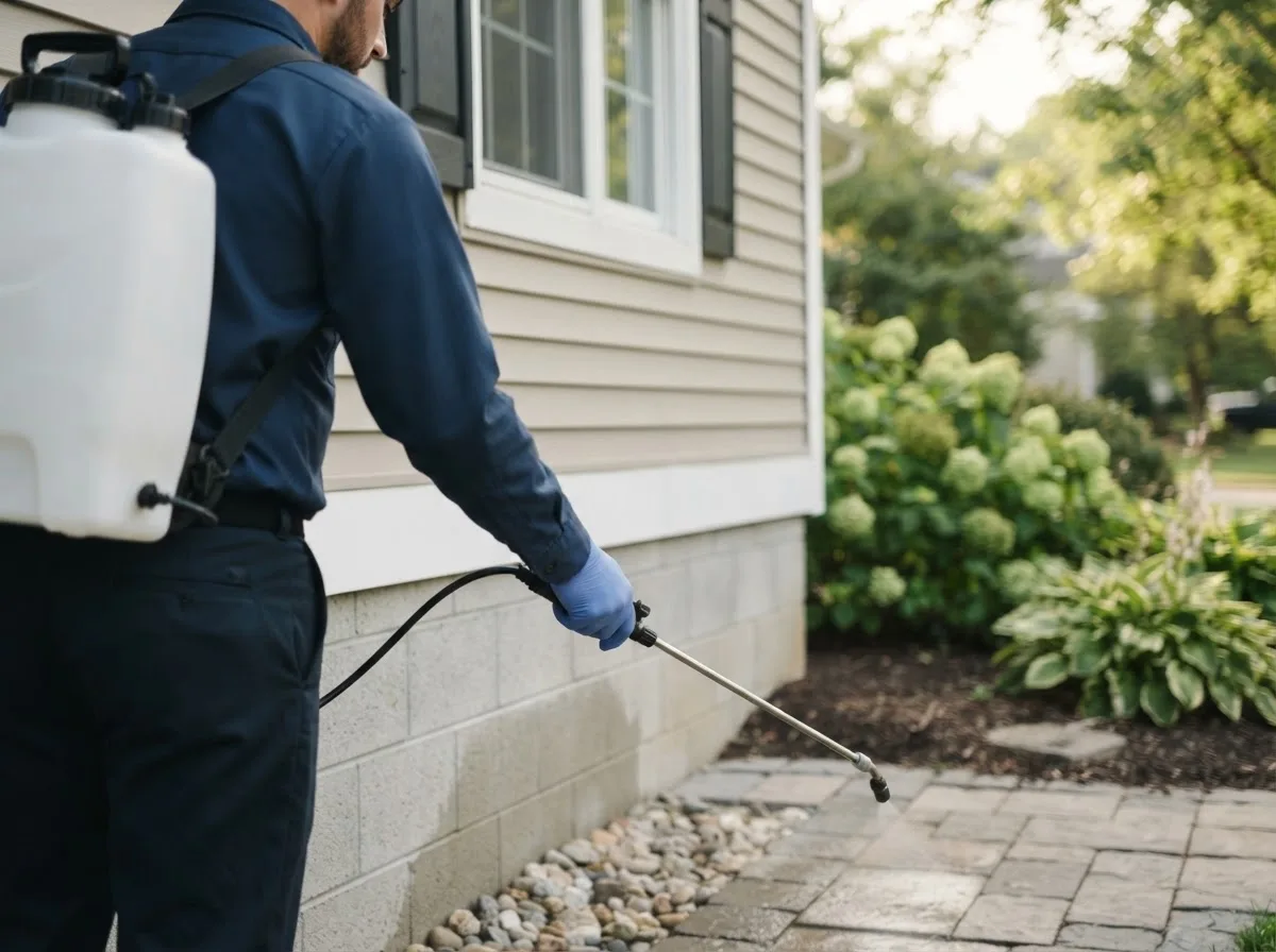 Pest control technician inspecting a home in Hiller, PA